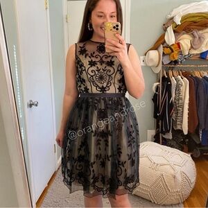 Needle & Thread Black Cream Floral Mini Dress